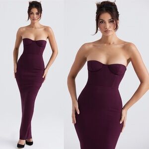 House of CB 'Lucia' Grape Starpless Corset Maxi Dress wine burgundy NWOT size S